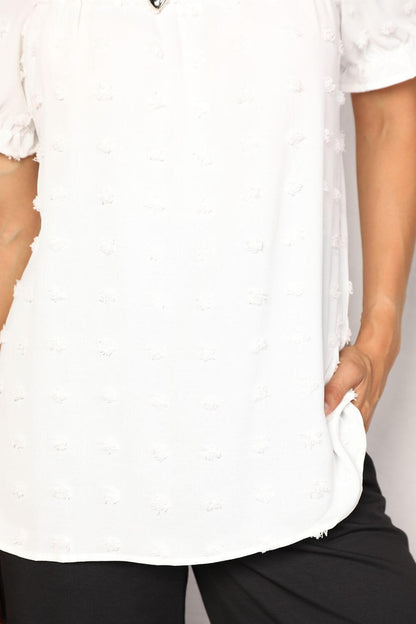 Swiss Dot Puff Sleeve Square Neck white Blouse - In Style Chics Boutique Online Fashion for Women 