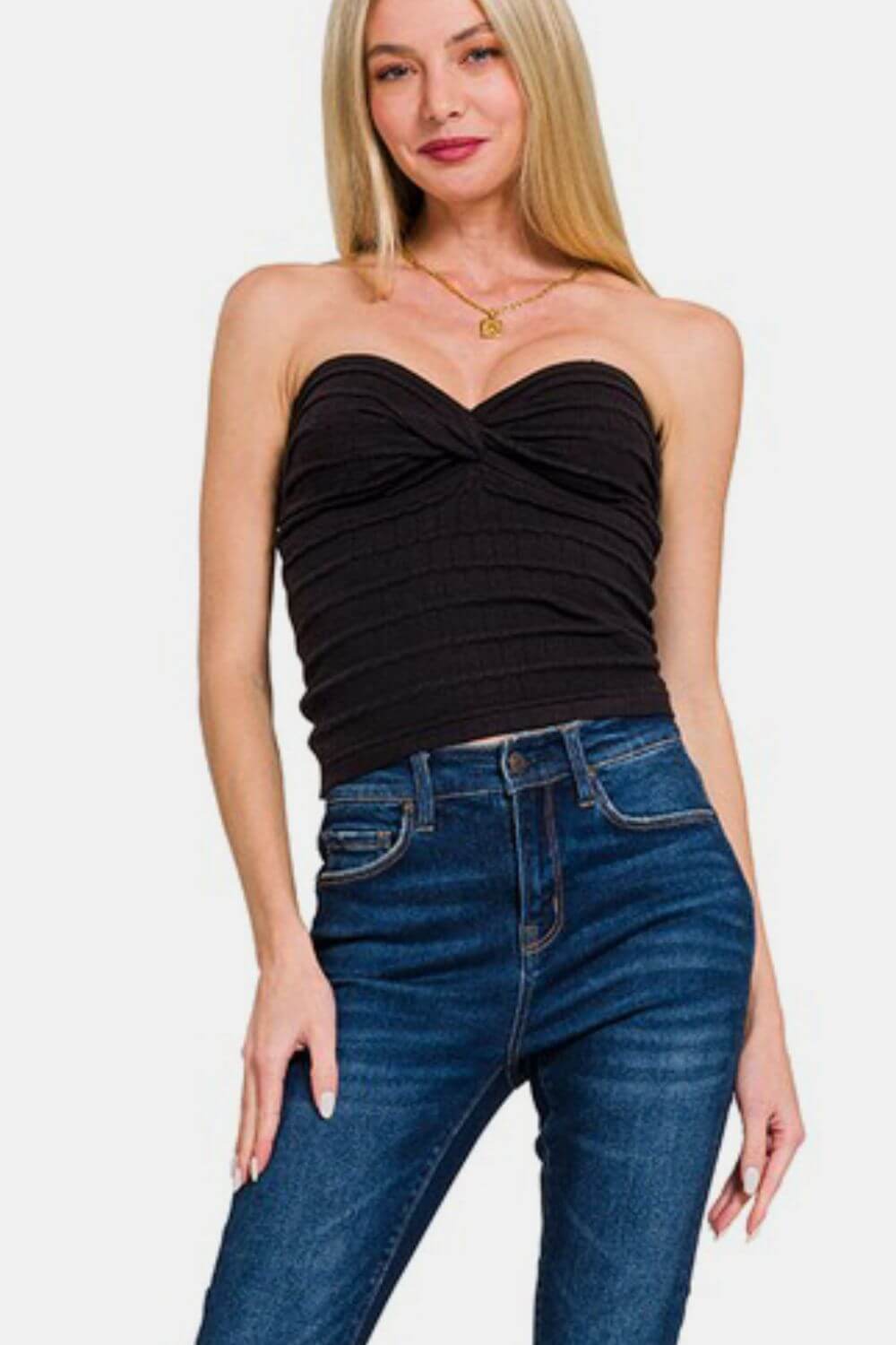 Ruched Twisted Sweetheart Neck Top -  In Style Chics Boutique Women's Juniors Apparel Online