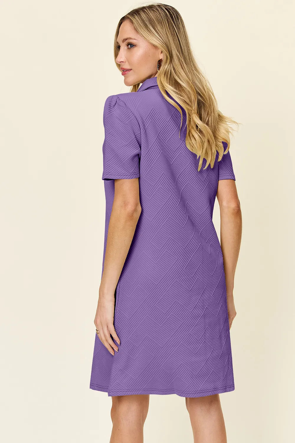 Short Sleeve Dress, Textured Collared Neck - In Style Chics Boutique Women's Juniors Plus Size Clothes 