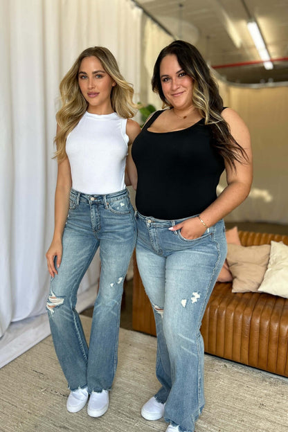 Judy Blue Full Size Medium Rise Tummy Control Destroy Flare - In Style Chics Boutique LLC