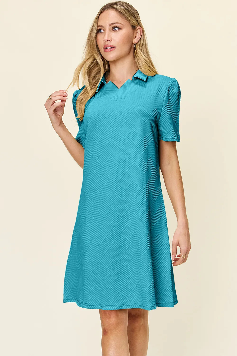 Short Sleeve Dress, Textured Collared Neck - In Style Chics Boutique Women's Juniors Plus Size Clothes 