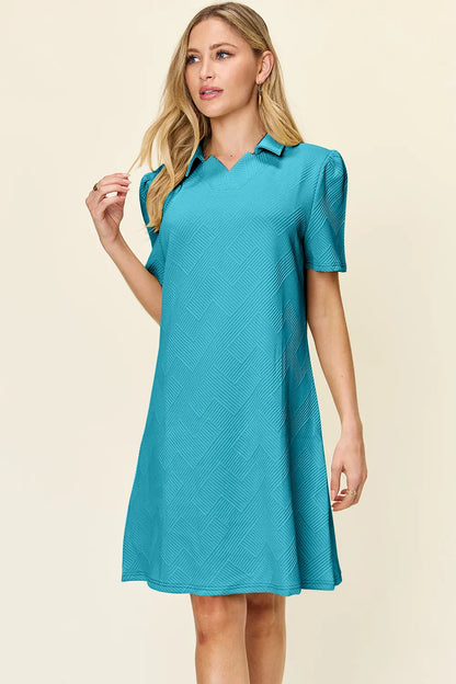 Short Sleeve Dress, Textured Collared Neck - In Style Chics Boutique Women's Juniors Plus Size Clothes 