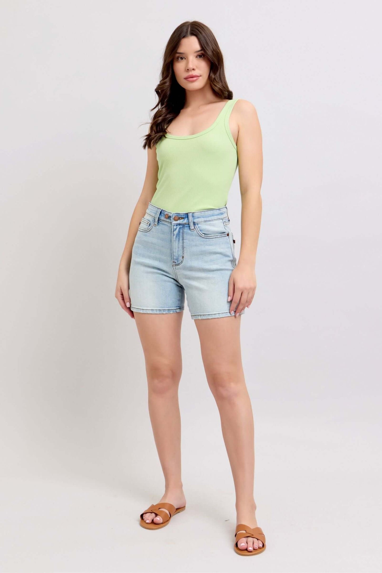 Judy Blue Light Wash 2 Button Denim Shorts with Pockets - Dad Shorts - In Style Chics Boutique Women's Juniors Plus Size Apparel Online 