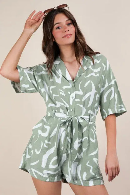 Oversized Printed Button Down Resort Romper