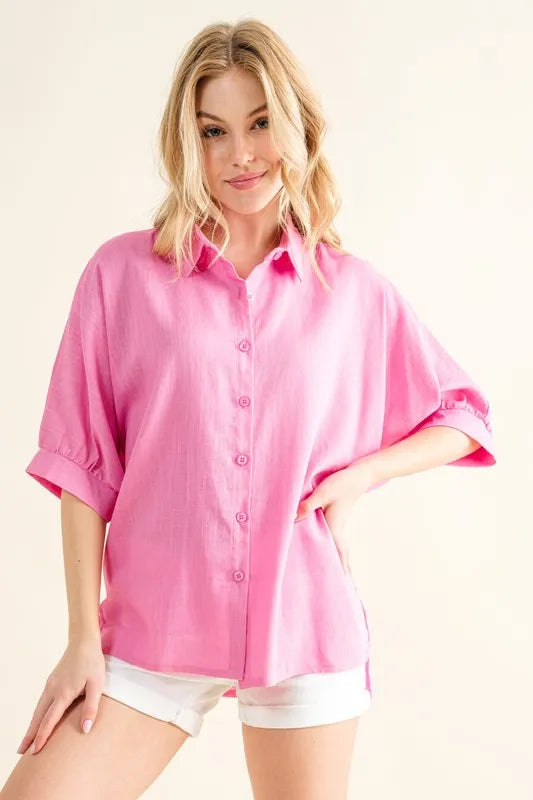 Oversized Linen Button Down Top