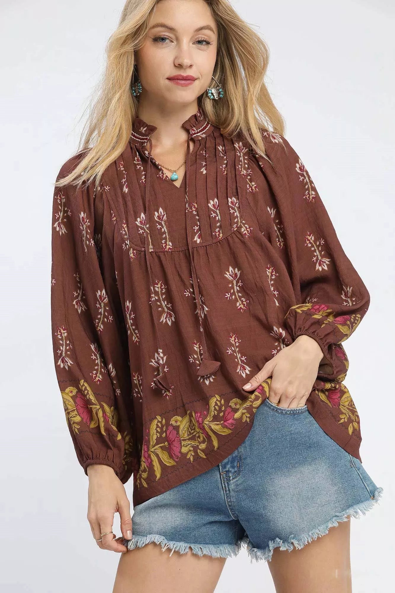 Floral Boho Peasant Blouse at In Style Chics Boutique Shop Fall Fashion 