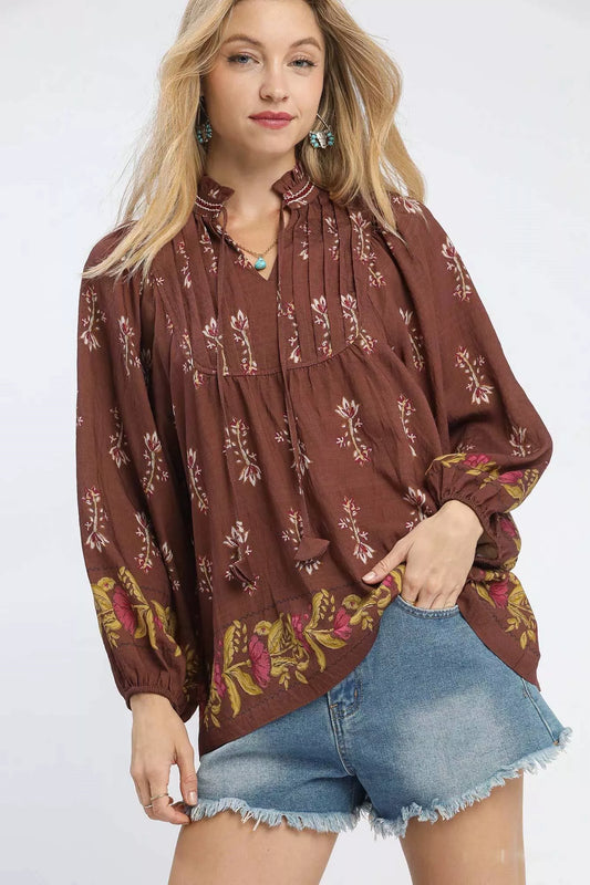 Floral Boho Peasant Blouse at In Style Chics Boutique Shop Fall Fashion 