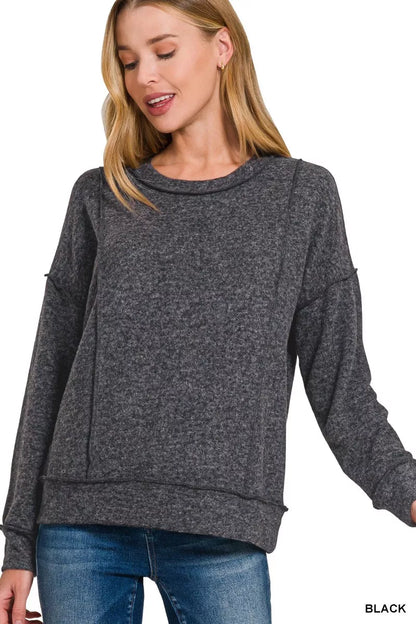 Zenana Brushed Hacci Drop Shoulder Sweater