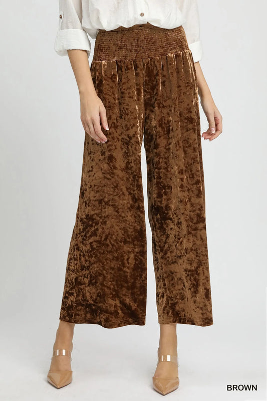 Velvet Wide Leg Pants Smocked Waistband at In Style Chics Boutique 