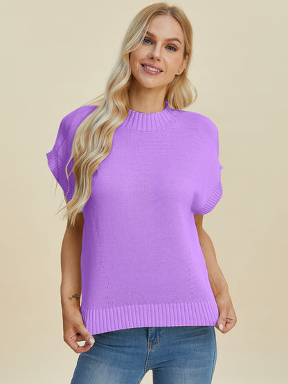 Double Take Full Size Mock Neck Short Sleeve Sweater - In Style Chics Boutique LLC