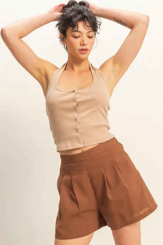 Halter Neck Buttoned Washed Top