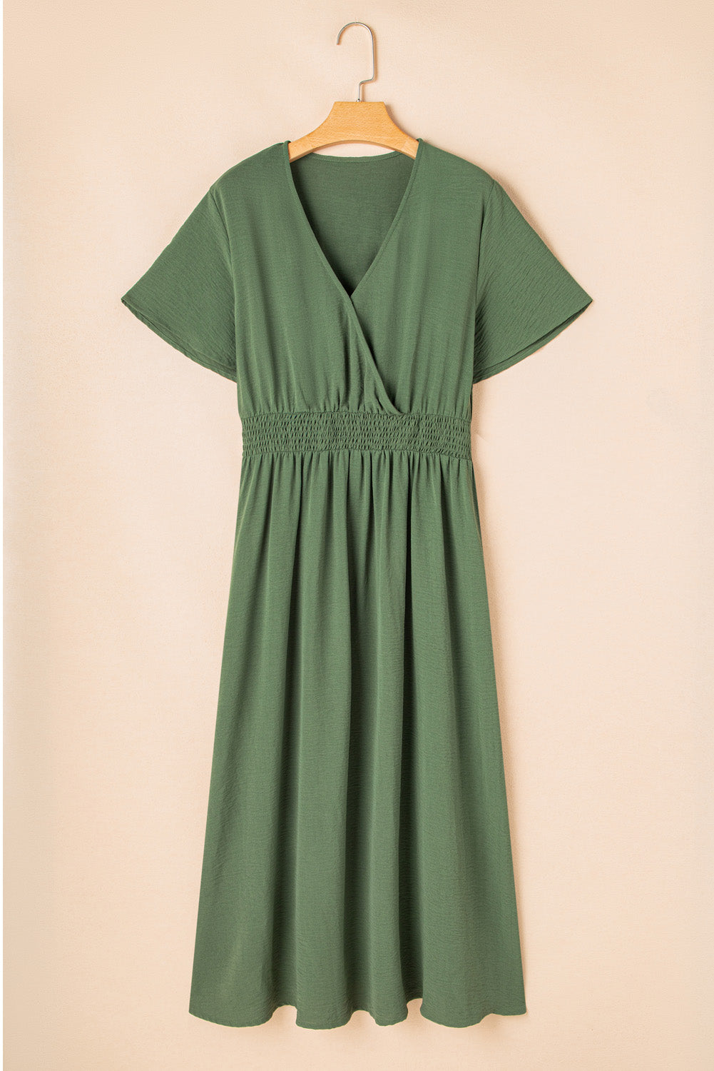 Green Surplice Neckline Smocked High Waist Plus Size Maxi Dress 1X 2X 3X 4X - In Style Chics Boutique 