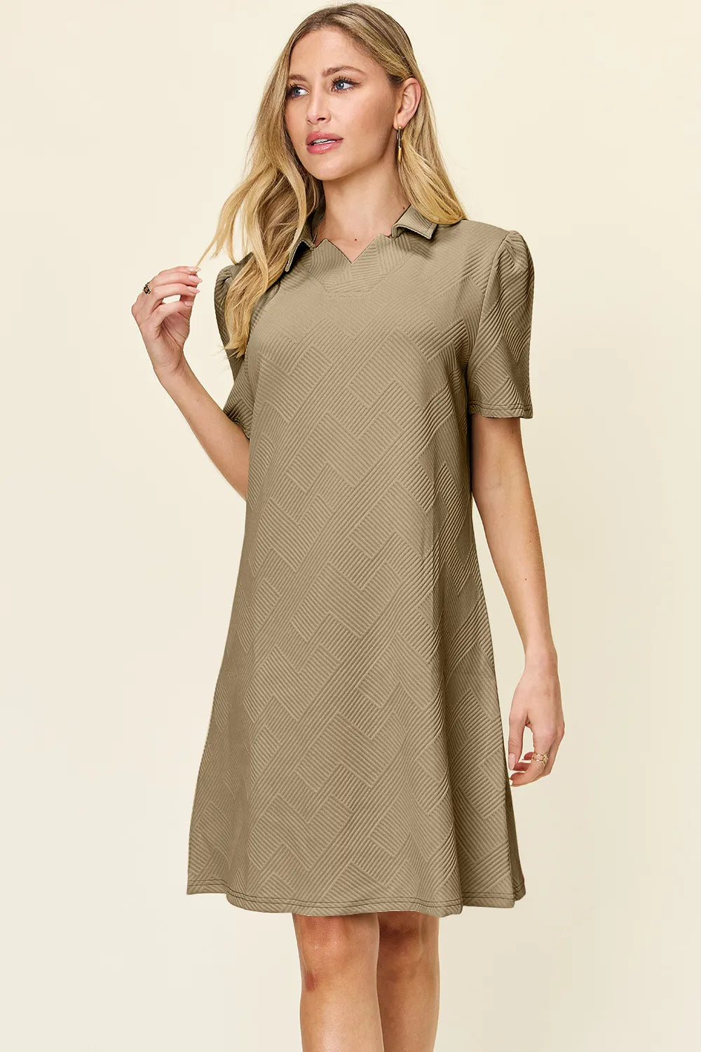 Short Sleeve Dress, Textured Collared Neck - In Style Chics Boutique Women's Juniors Plus Size Clothes 