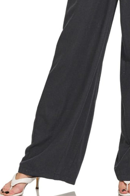 Linen Drawstring Black Pants for Women- In Style Chics Boutique 