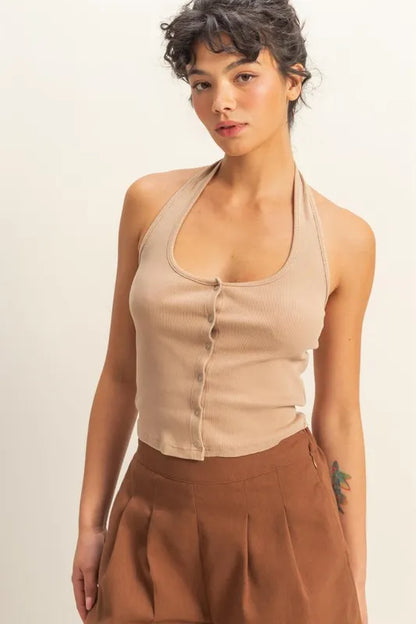 Halter Neck Buttoned Washed Top
