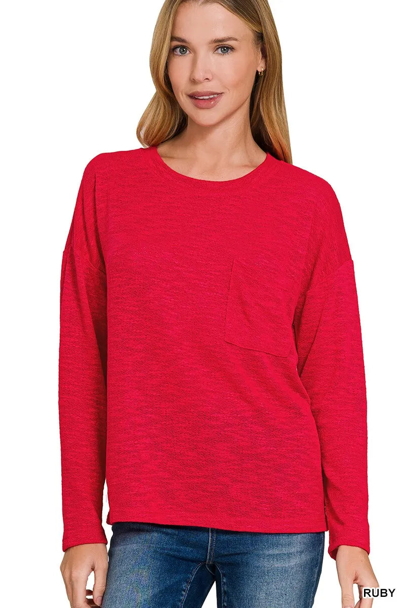 Slub Hacci Long Sleeve Red T-Shirt at In Style Chics Boutique 