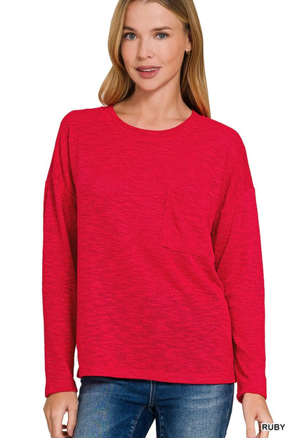 Slub Hacci Long Sleeve Red T-Shirt at In Style Chics Boutique 