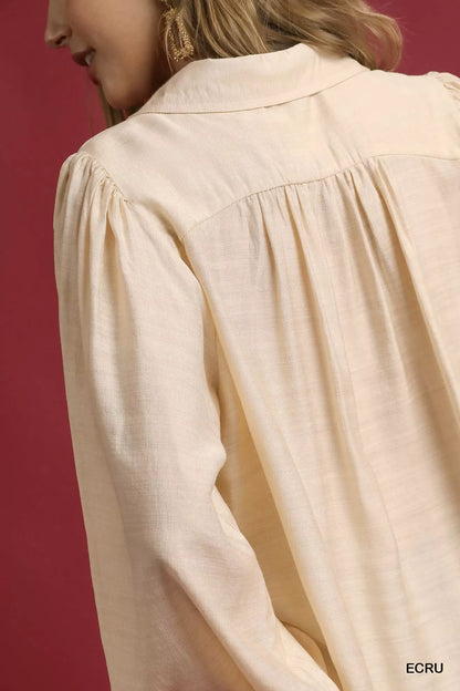 Long Sleeve Blouse with Leopard Print Trim at In Style Chics Boutique 