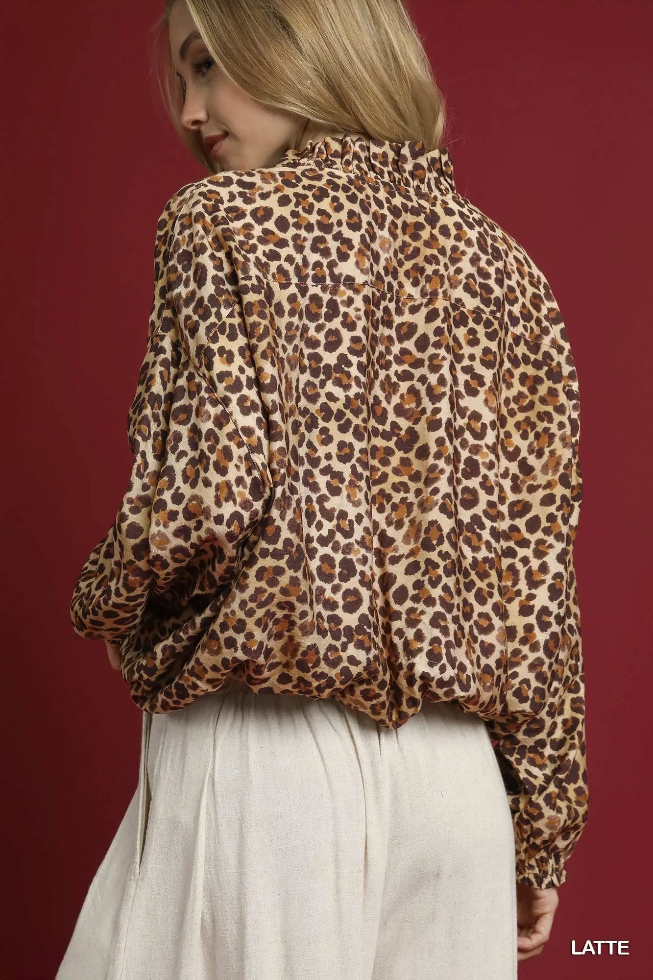 Leopard Print Balloon Sleeve Blouse at In Style Chics Boutique 