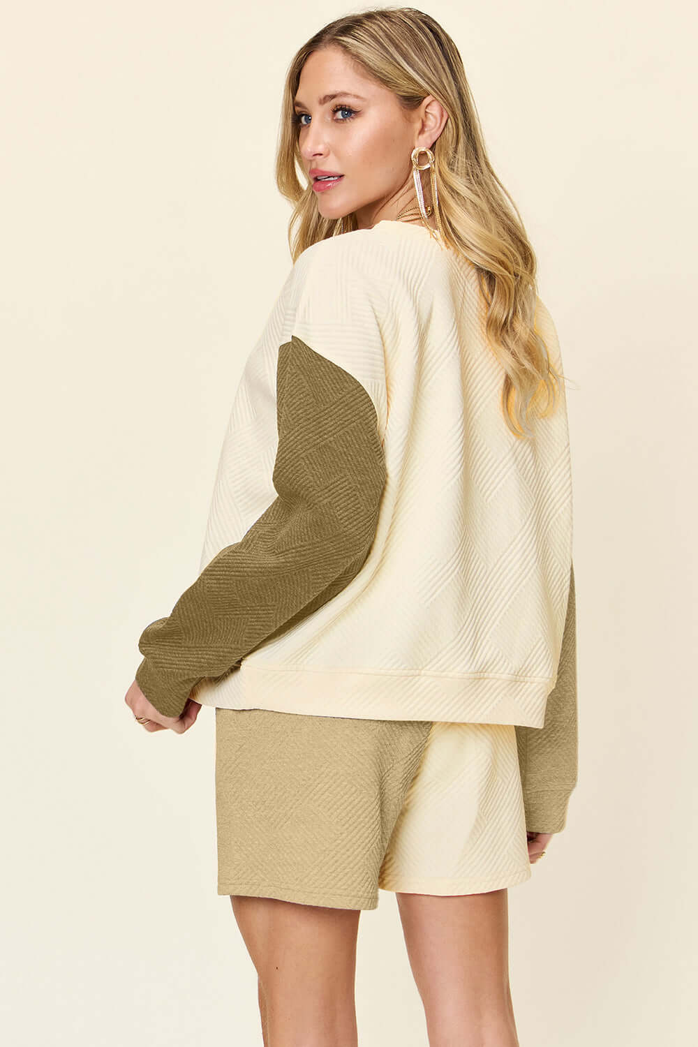 Double Take Full Size Contrast Drop Shoulder Top and Shorts Set - In Style Chics Boutique LLC