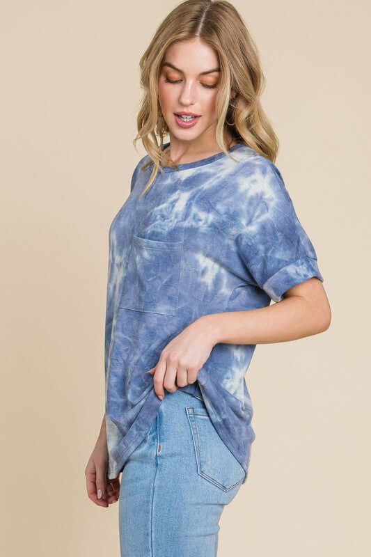 Women's Juniors Tie-Dye Round Neck Short Sleeve T-Shirt - In Style Chics Boutique Online Clothing 