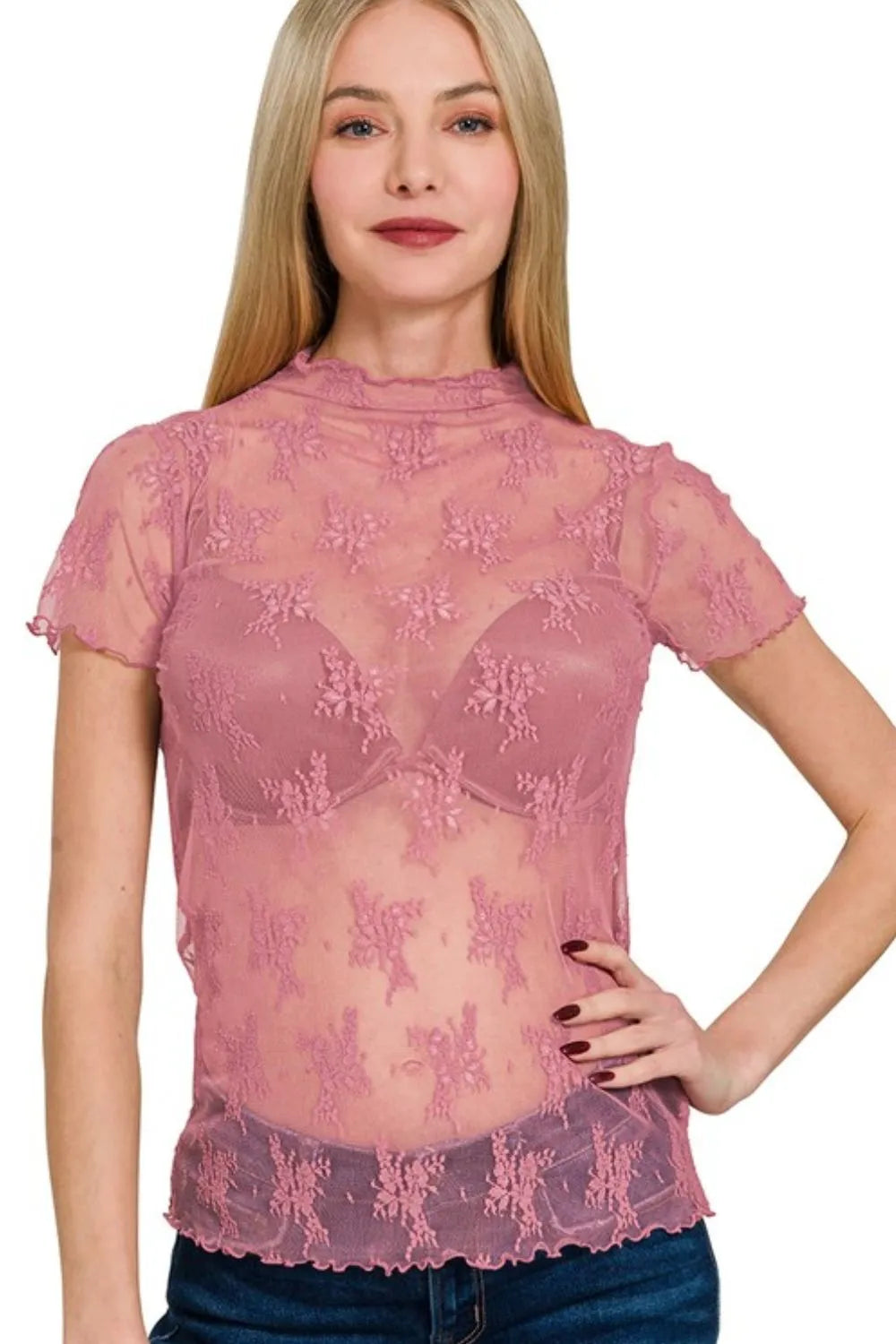 Lace See-through Layering Short Sleeve Top - In Style Chics Boutique Cute Clothes Online Women's Juniors