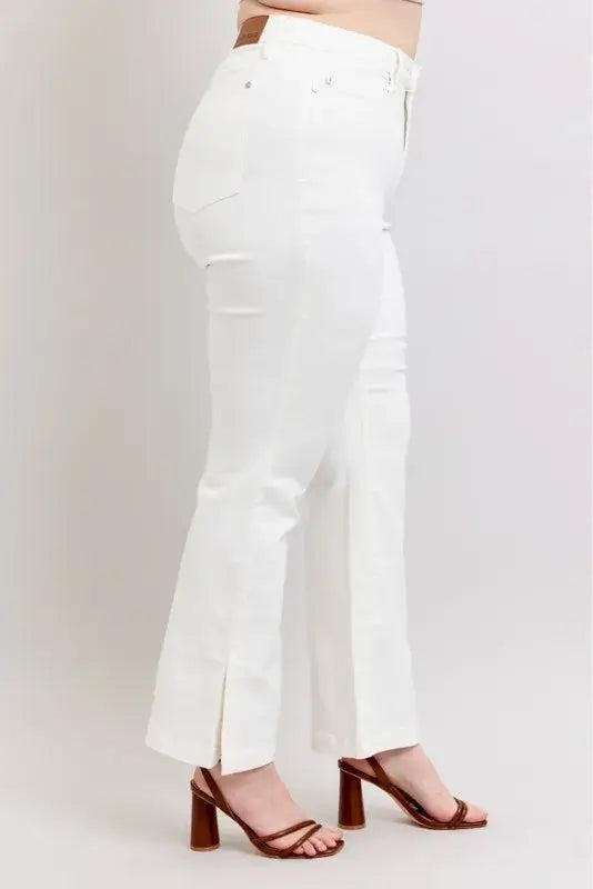 Judy Blue High Waist Side Slit Slim Bootcut White Jeans - In Style Chics Boutique Women's Juniors Plus Size Apparel Online 