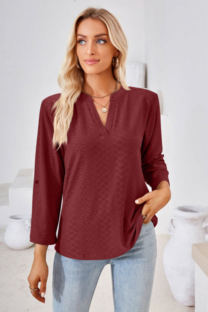V-Neck Roll-Tap Sleeve Blouse - In Style Chics Boutique LLC