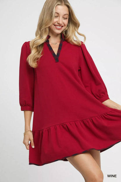 French Terry Ruffle Hem Dress with Plaid Trim at In Style Chics Boutique Fall Fashion Must Haves