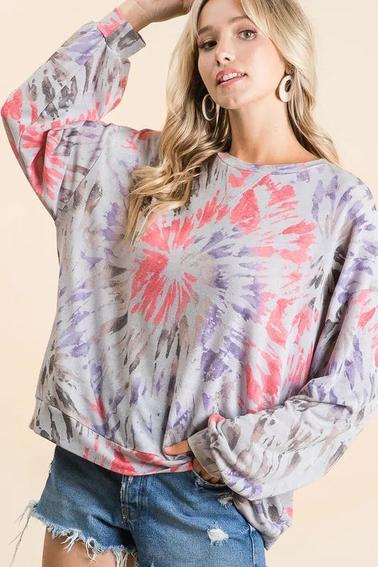 Terry Pull Over, Tie Dye Print Sweatshirt at In Style Chics Boutique 