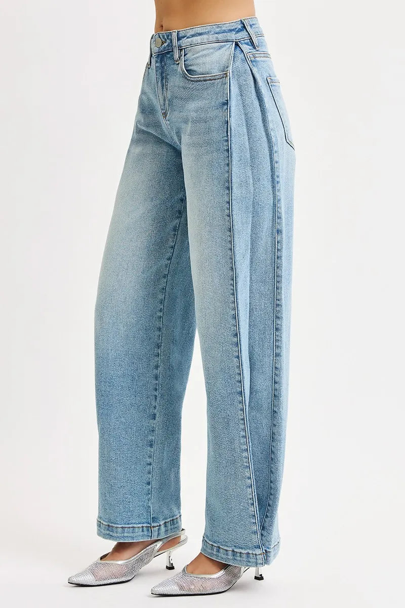 RISEN Mid Rise Wide Barrel Transferable Leg Snap Jeans at In Style Chics Boutique