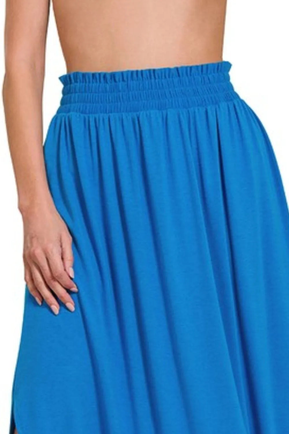 Maxi Skirt With Pockets, Smocked Waist Side Slit - In Style Chics Boutique Women's Juniors Clothes 