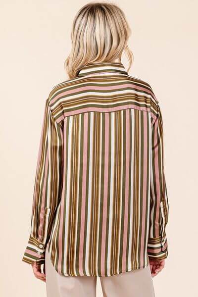  Striped Button Down Satin Shirt