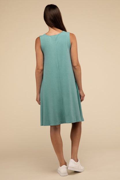 Sleeveless Flared Dress with Side Pockets - In Style Chics Boutique LLC