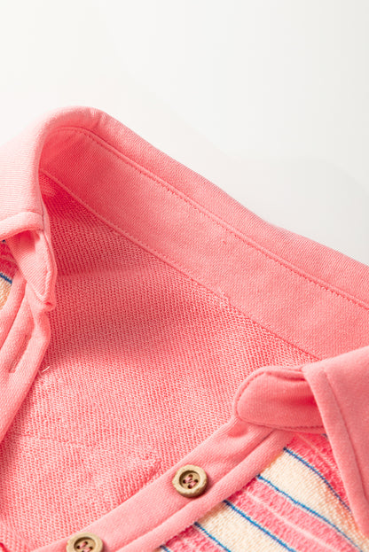 Stripe Collared V Neck Drop Shoulder Top - In Style Chics Boutique LLC