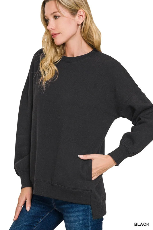 Shop Fleece Hi-low 🖤  Boyfriend Sweatshirt with Pockets at In Style Chics Boutique 