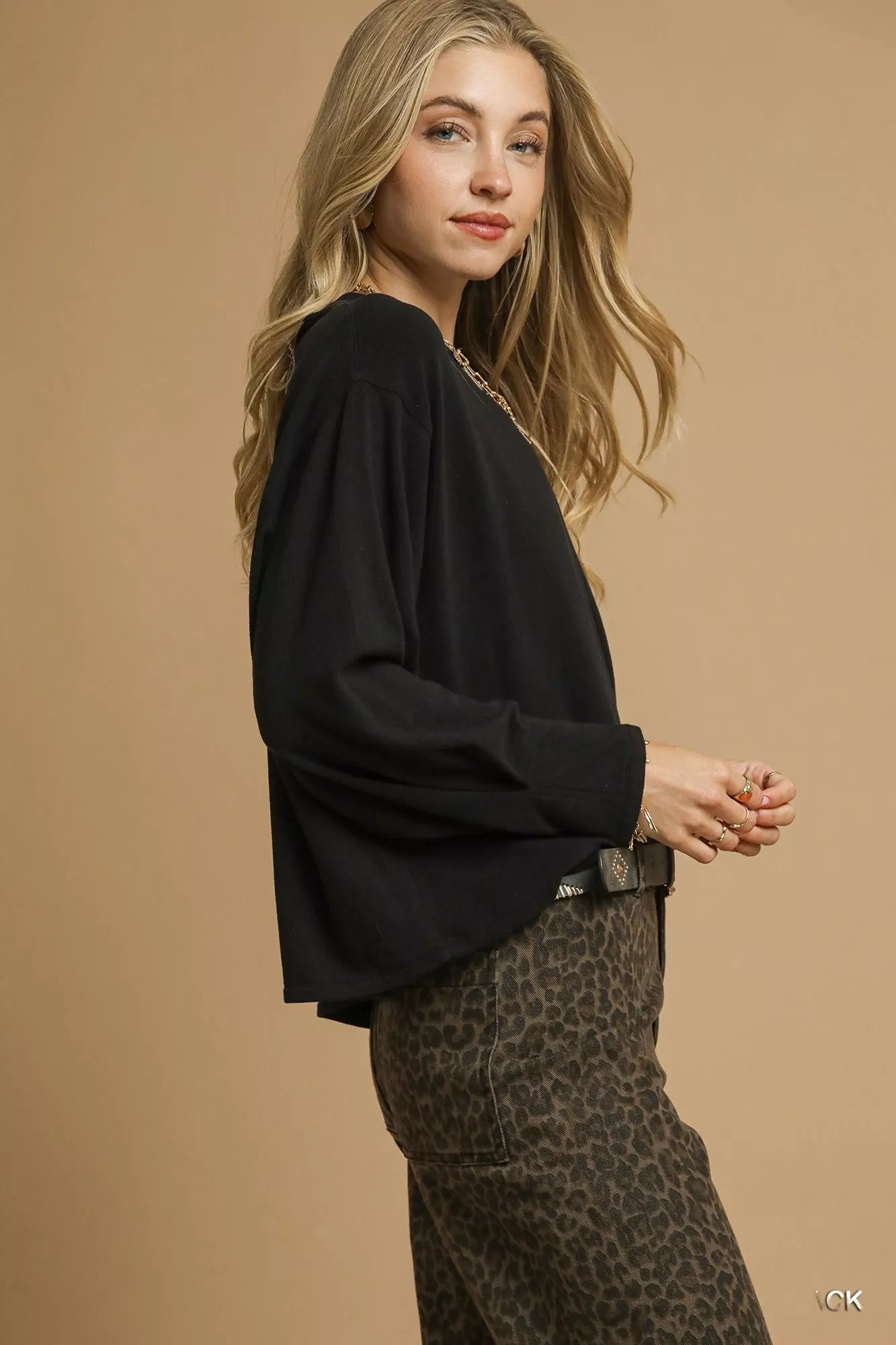 Brushed Fleece Crewneck Black Top at In Style Chics Boutique 