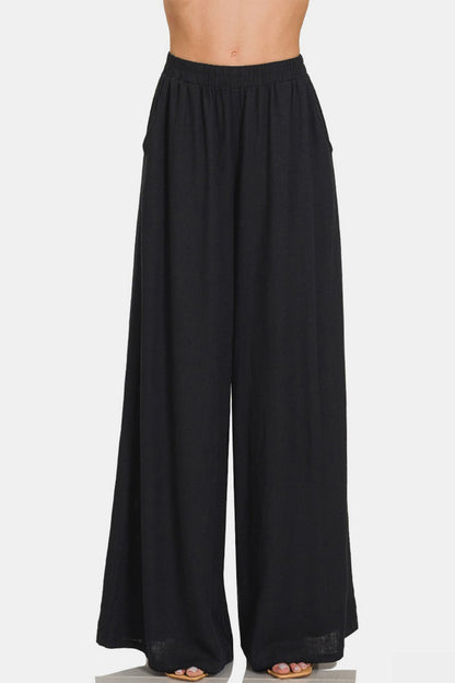 Zenana Pleated Linen Blend Wide Leg Pants - In Style Chics Boutique LLC