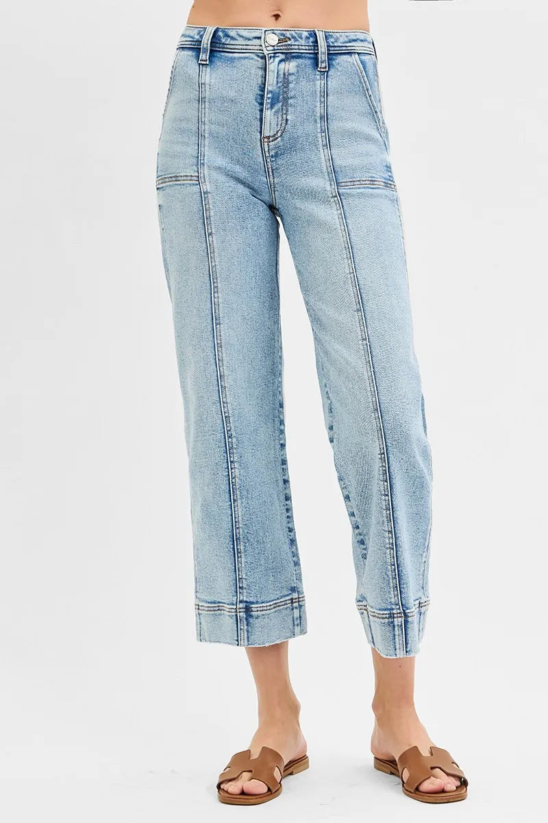 RISEN High Rise Crop Wide Leg Jeans with Front Seam Detail - In Style Chics Boutique 