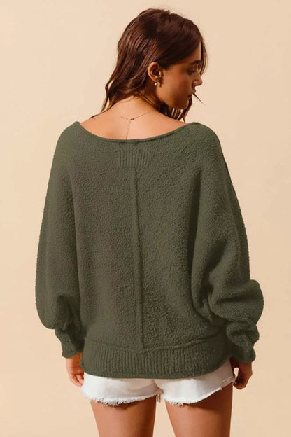 Loose Fit Exposed Seam Slouchy Boucle Sweater at In Style Chics Boutique 
