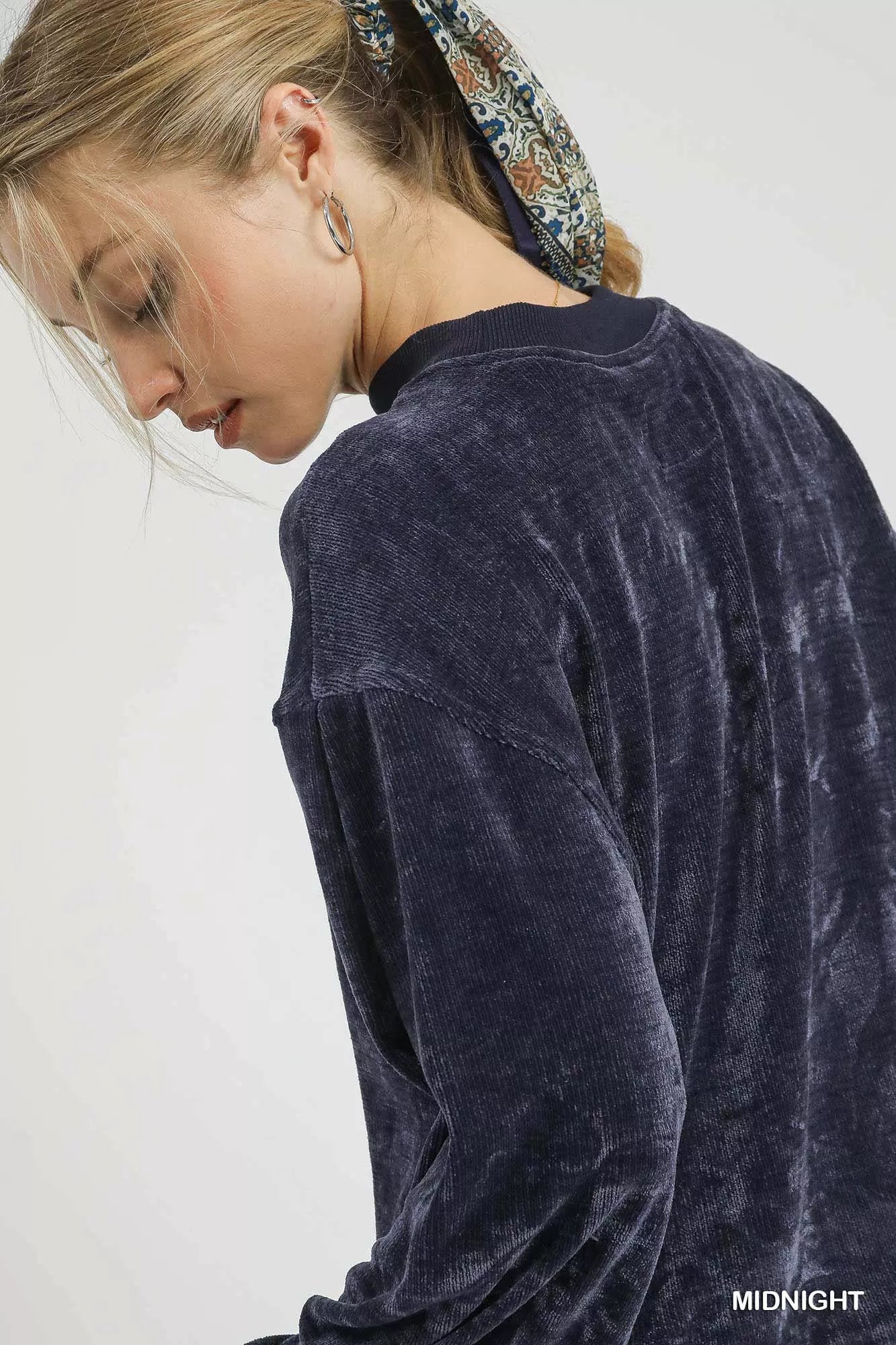 Velour Crewneck Sweatshirt with Balloon Sleeves at In Style Chics Boutique 