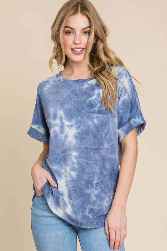 Women's Juniors Tie-Dye Round Neck Short Sleeve T-Shirt - In Style Chics Boutique Online Clothing 