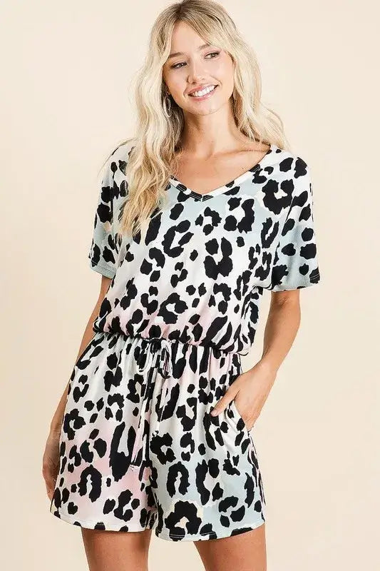 Gradation Leopard Soft Knit V-neck Romper - Cute Clothes for Summer - In Style Chics Boutique Women's Juniors Apparel Online 