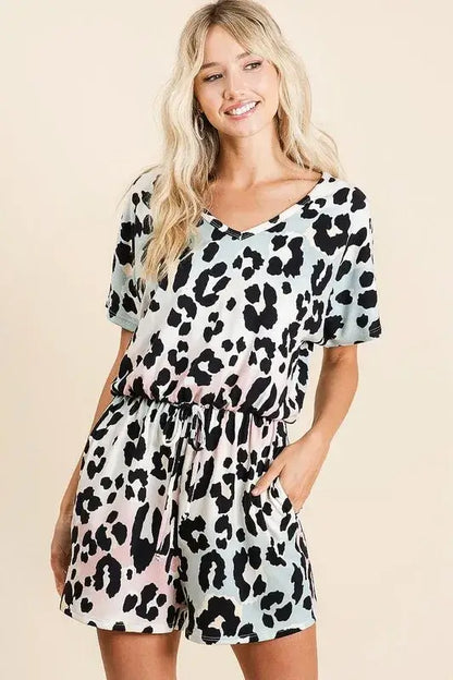 Gradation Leopard Soft Knit V-neck Romper - Cute Clothes for Summer - In Style Chics Boutique Women's Juniors Apparel Online 