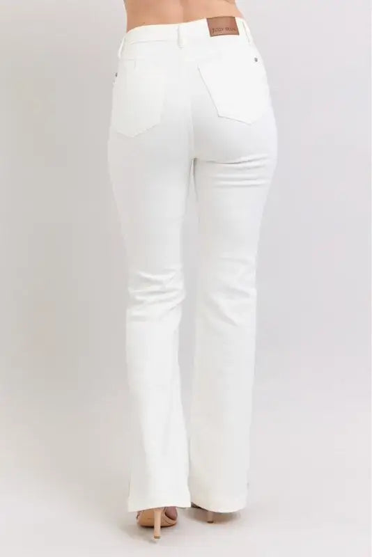 Judy Blue High Waist Side Slit Slim Bootcut White Jeans - In Style Chics Boutique Women's Juniors Plus Size Apparel Online 