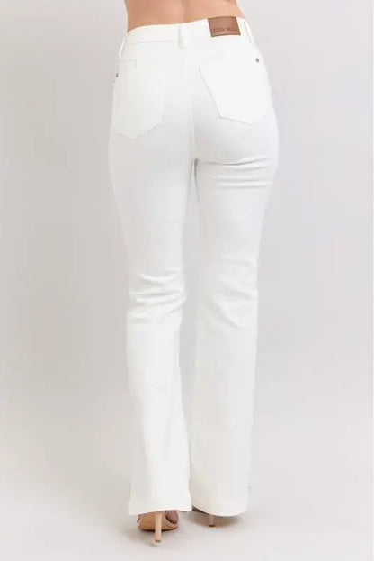 Judy Blue High Waist Side Slit Slim Bootcut White Jeans - In Style Chics Boutique Women's Juniors Plus Size Apparel Online 