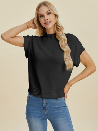 Double Take Full Size Mock Neck Short Sleeve Sweater - In Style Chics Boutique LLC