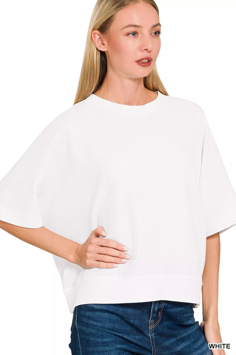 Shop White Short Sleeve Top, Double Knit Banded Bottom 🤍 at In Style Chics Boutique 