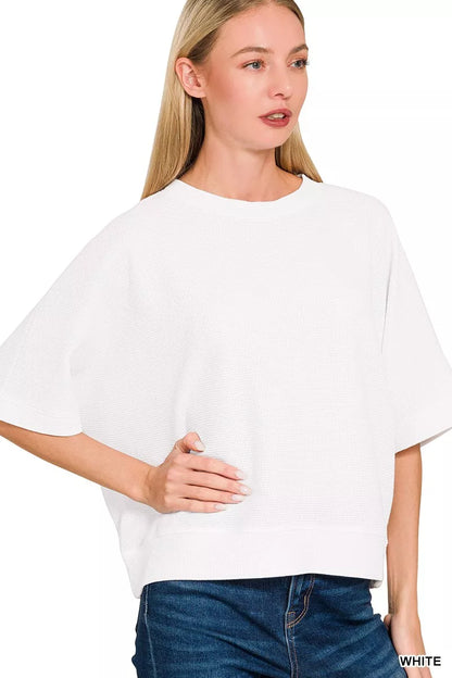 Shop White Short Sleeve Top, Double Knit Banded Bottom 🤍 at In Style Chics Boutique 