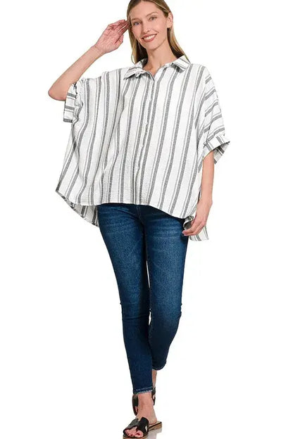 Woven Yarn-Dye Stripe Oversized Button Down Shirt